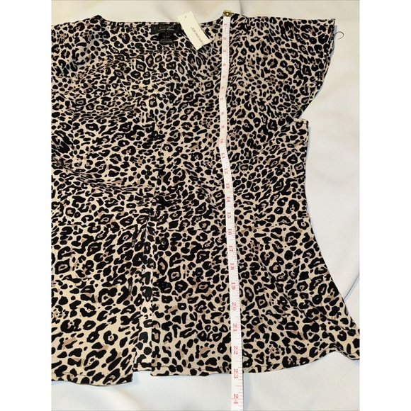 Trixxi Francescas Top Leopard Print Semi Peplum Blouse vneck Flutter Sleeve L - Picture 4 of 5